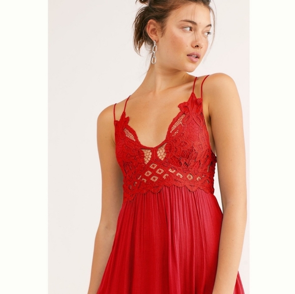 Free People Adella Maxi Slip Dress Bright Red XS - Picture 2 of 5